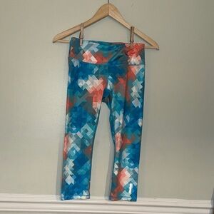 Reebok Stretch Leggings Blue Red Geometric Size XS